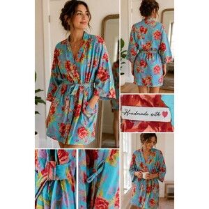 Boutique Handmade Women L Intimate Robe Kimono Cotton Romantic Cottagecore Boho